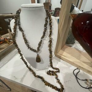 Two Brown Beaded stone chip Necklaces